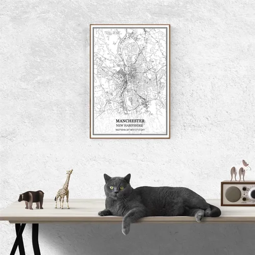 Miniatura 3 de TANOKCRS Manchester New Hampshire USA - Póster impreso en lienzo con diseño de mapa de Estados Unidos, sin marco, moderno, en blanco y negro, regalo