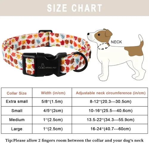 Miniatura 5 de Aring Pet Collar de algodón, ligero y ajustable, con hebilla de liberación rápida, para perros pequeños, medianos y grandes, otoño, hoja de arce