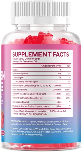 Miniatura 3 de Paquete de 2 gomitas de péptido de colágeno para mujeres y hombres, proteína de colágeno tipo I, II, III, V, X con biotina vitamina C, D, suplemento