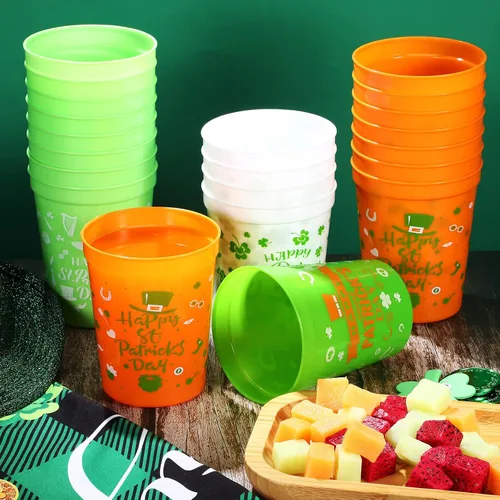 Miniatura 4 de Meanplan 36 tazas de plástico para el Día de San Patricio de 12 onzas de plástico verde trébol reutilizables a granel para niños y adultos