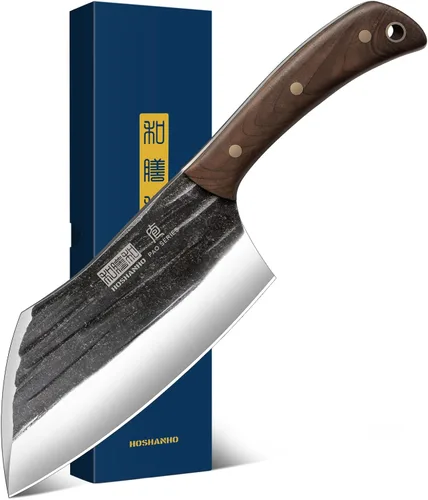HOSHANHO - Cuchillo de carnicero de 6 pulgadas forjado a mano, cuchillo para carne y vegetales, cuchillo de carnicero de tajo completo para corte de