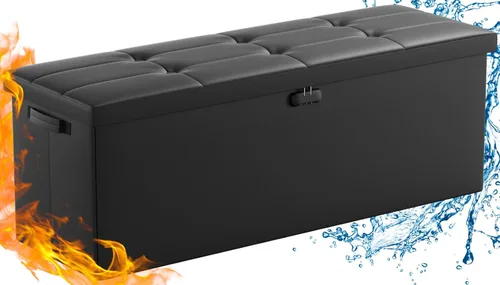 Miniatura 10 de ENGPOW Banco Otomán de Almacenamiento, Banco Plegable Ignífugo con Cerradura, 30 Pulgadas Cofre de Almacenamiento Resistente al Fuego y Agua
