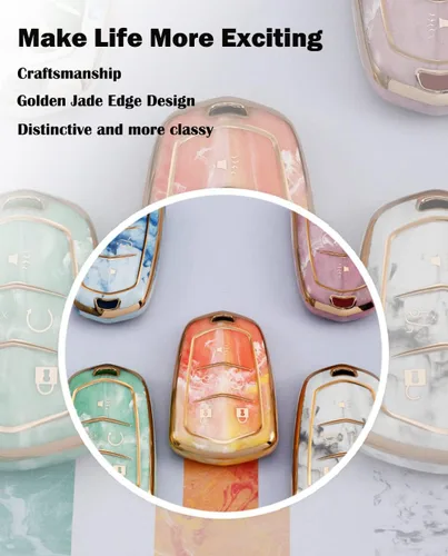 Miniatura 3 de ontto Compatible con Cadillac Key Fob Cover Marble Pattern Key Skin Durable Key Holder Azul
