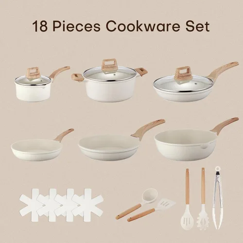 Miniatura 2 de Juego de 18 piezas de ollas y sartenes para cocina, juego de utensilios de cocina de cerámica antiadherente, juego de utensilios de cocina