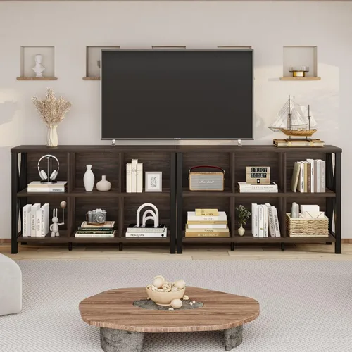 Miniatura 5 de FATORRI Organizador de almacenamiento de 6 cubos con estante, estantería horizontal corta para sala de estar, estantería de madera y metal, estante
