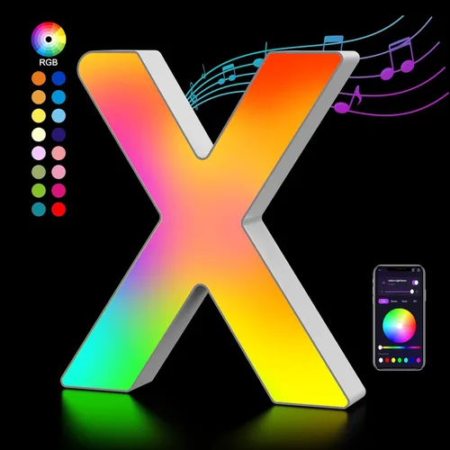 Miniatura 35 de OJQ Letras LED Iluminadas con Música Sincronizada de Letras del Alfabeto Coloridas - Luz de Dormitorio con Cambio de Color - Regalos de Cumpleaños