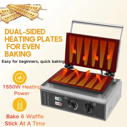 Miniatura 7 de Máquina de gofres comercial, máquina de gofres antiadherente, máquina de gofres para restaurante que hace gofres individuales con controles