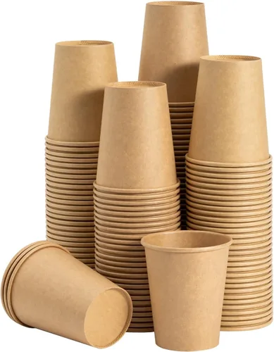 Miniatura 8 de RACETOP Tazas de café desechables de 16 onzas con tapas, paquete de 100 tazas de café de papel de color café con tapas, taza para llevar con tapa