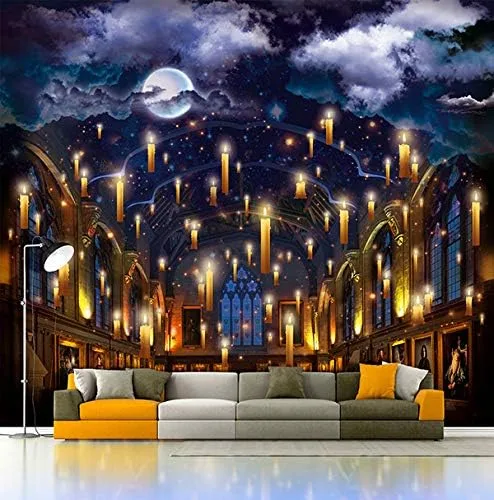 Miniatura 3 de Salón con velas, castillo del mago - Mural extraíble, papel tapiz para despegar y pegar, calcomanía para guardería, personalización gratuita.