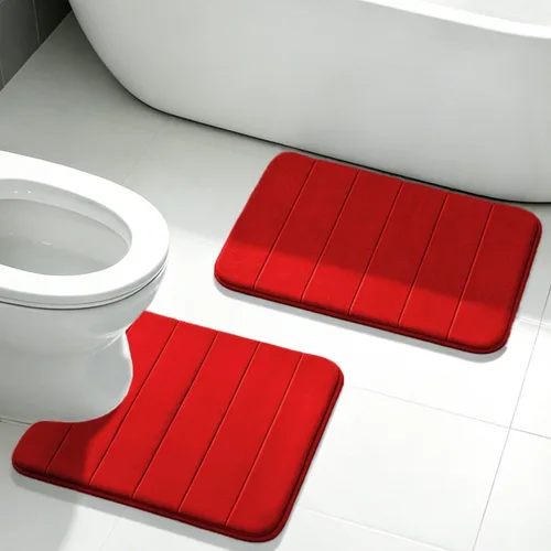 Miniatura 7 de Juego de 2 alfombras de baño de espuma viscoelástica, súper suaves, absorbentes, de secado rápido, alfombras de baño de espuma viscoelástica