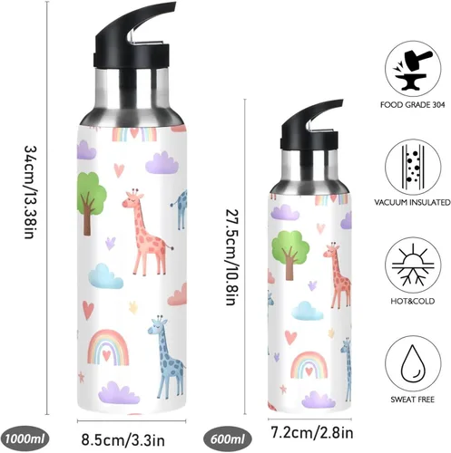 Miniatura 2 de BPA-Free Sports Water Bottle 20 Oz, Insulated Water Bottle for Gym Outdoor Travel School, Cute Giraffes