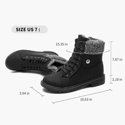 Miniatura 5 de Botas de combate de piel sintética para mujer, con forro de piel cálida, botines negros con cremallera lateral, botas de invierno antideslizantes