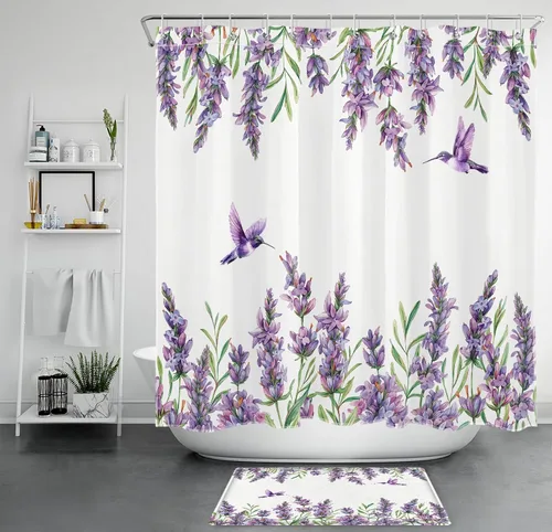 Miniatura 21 de EOBTAIN Cortina de ducha floral zen, lirio de agua blanca, mariposa y piedra zen gris, cortinas de ducha para baño, plantas, naturaleza, espiritual