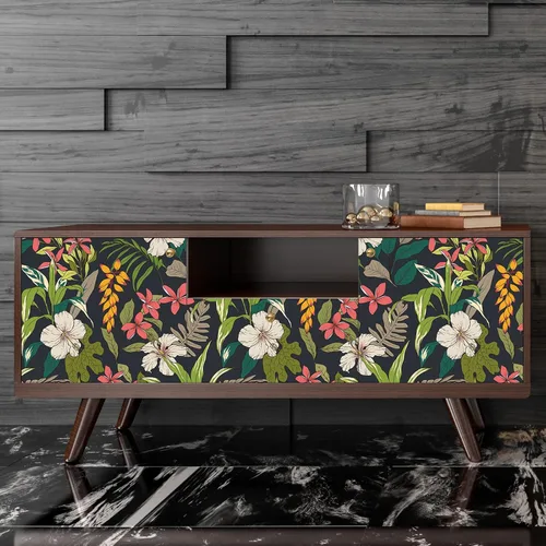 Miniatura 6 de VEELIKE Papel tapiz floral negro de 17.7 x 118 pulgadas, papel tapiz tropical oscuro para dormitorio, baño, autoadhesivo, extraíble, botánico, papel