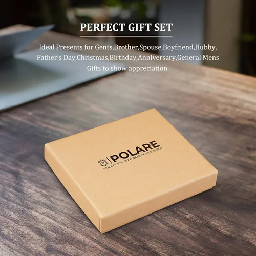 Miniatura 7 de Polare - Cartera plegable de piel de caballo loco natural para hombre, con bloqueo RFID