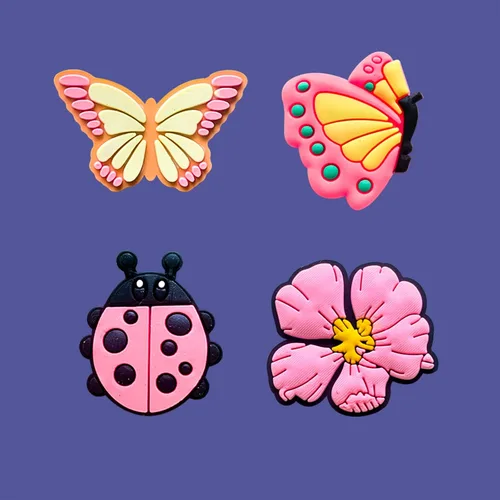 Miniatura 6 de 24 dijes de flores rosas para zapatos de zueco, sandalias, pulseras, dijes lindos, Metal no precioso., No es una piedra preciosa