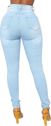Miniatura 54 de KUNMI - Pantalones de mezclilla clásicos de cintura alta para mujer, elásticos, con efecto de levantamiento de glúteos, ajustados
