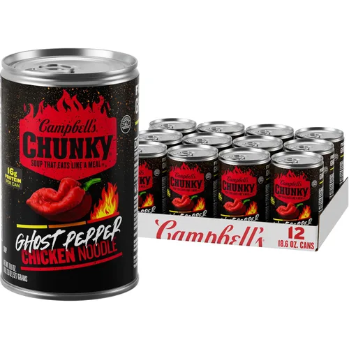 Sopa Campbell's Chunky de fideos de pollo con pimiento fantasma, lata de 18.6 oz (paquete de 12)