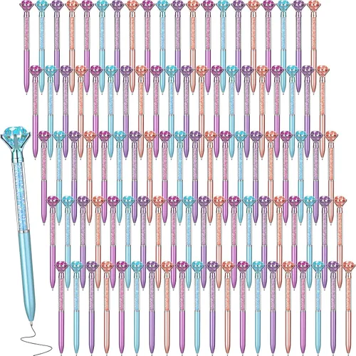 Miniatura 10 de Sherr Paquete de 100 Bolígrafos de Diamante de Cristal Grandes Bonitos Bolígrafos de Punta Retráctiles con Pedrería de Cristal Brillante Gemas Negro