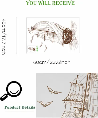 Miniatura 5 de Calcomanías de pared con diseño de gaviota, diseño de un velero, sacinora Travel Adventure, inspirador Wanderlust Velero, calcomanías de pared