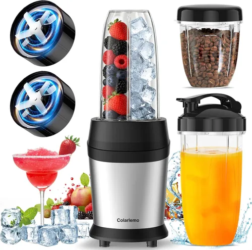 Miniatura 10 de Colarlemo Licuadora personal de 12 piezas de 25,000 rpm, para triturar hielo y bebidas congeladas, nueces con tazas portátiles de 23 onzas, 32 Azul