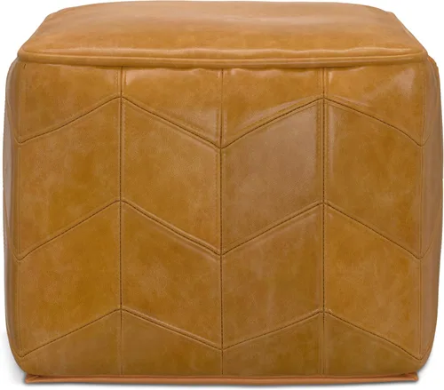 Miniatura 4 de SIMPLIHOME Morden Puf cuadrado – Otomano tapizado de cuero genuino de 18 pulgadas de ancho en marrón, reposapiés contemporáneo o asiento adicional