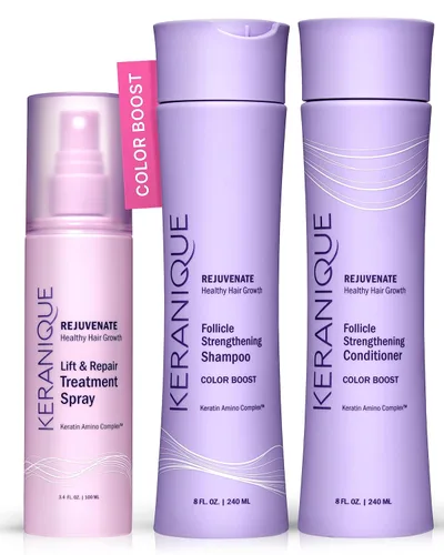Miniatura 9 de Keranique Juego de champú y acondicionador tratado con color con spray para engrosar el cabello, juego de refuerzo de color enriquecido