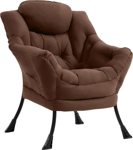 Miniatura 34 de Furlide Silla Perezosa Moderna con Reposapiés Plegable, Sillón de Descanso y Cómoda Silla de Lectura (Negro)