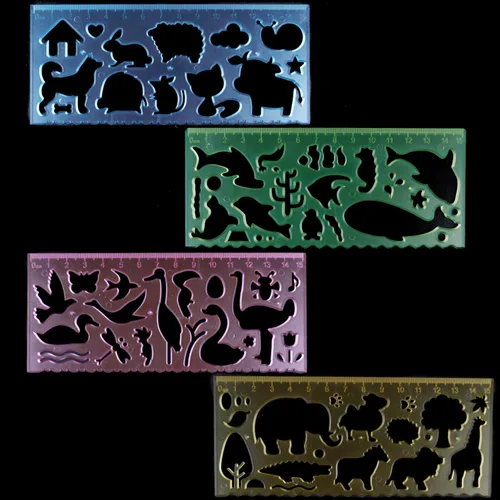Miniatura 5 de BronaGrand 4 plantillas de dibujo para niños, regla de plástico, plantillas de pintura para niños, 4 colores transparentes