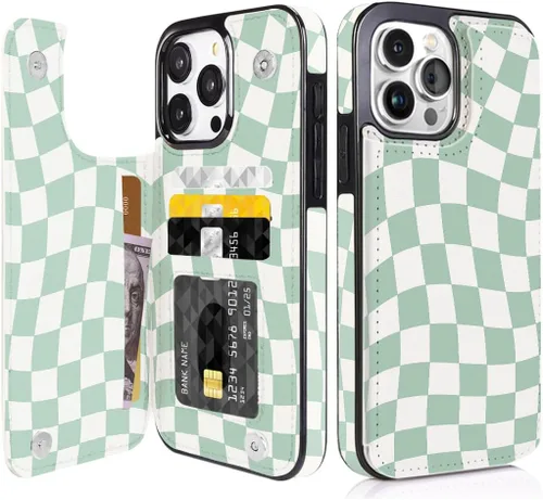 Miniatura 32 de Funda compatible con iPhone 14/15 con tarjetero y ranuras integradas de piel sintética con función atril y a prueba de golpes para iPhone 14/15