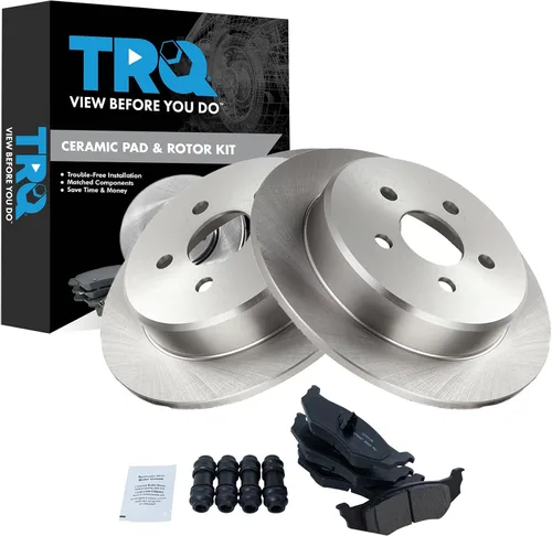 Miniatura 8 de TRQ Kit de rotor de freno trasero y pastillas de cerámica Posi premium compatible con camioneta Chevy GMC