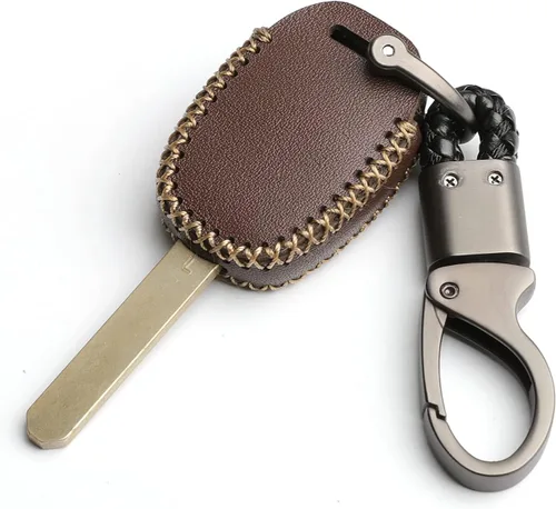 Miniatura 4 de Cuero para Honda Accord Crosstour CR-V Civic Pilot Element Soporte de llave de 4 botones Funda para llavero Cadena (Marrón)