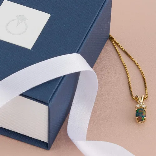 Miniatura 6 de PEORA Colgante de ópalo negro creado en oro amarillo de 14 quilates con diamantes genuinos para mujer, delicado solitario, forma ovalada de grado