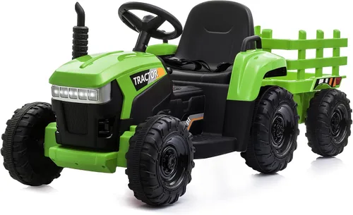 Miniatura 12 de TOBBI - Tractor de juguete a batería de 12 V con remolque color verde, rosado y rojo
