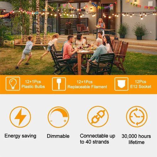 Miniatura 7 de ZOTOYI Luces de Cadena para Exteriores de 25 Pies, Luces de Patio Impermeables IP65 con 13 Bombillas LED ST38 Irrompibles, Luz Colgante Exterior