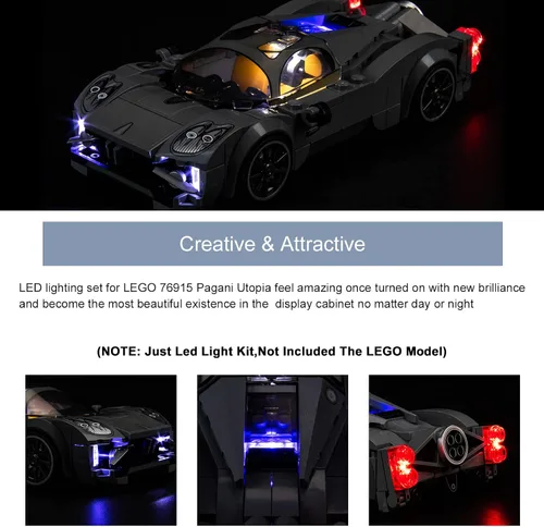 Miniatura 2 de BrickBling Iluminación LED compatible con Lego Speed Champions Pagani Utopia 76915 Race Car; nuevo kit de luces 2023 compatible con Lego Pagani
