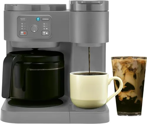 K-Duo - Cafetera para bebidas calientes y frías, cafetera de una porción con cápsulas KCup y jarra de goteo para 12 tazas de café, depósito de agua