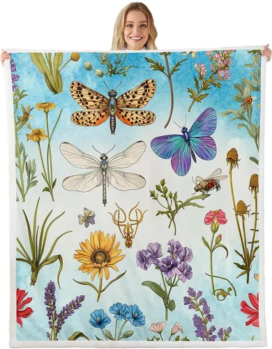 Miniatura 29 de Feelyou Manta de Felpa para Niños con Dibujos de Perros para Cama de Sofá, Manta Sherpa de Perro de Dibujos Animados para Niñas, Rosa, Floral