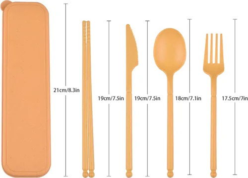 Miniatura 2 de Juego de utensilios para acampar, juego de utensilios reutilizables con estuche, juego de cubiertos de plástico tenedores cuchara vajilla palillos