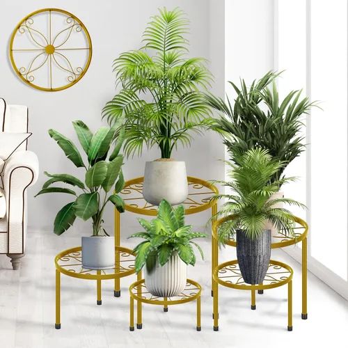 Miniatura 9 de CADANI Paquete de 5 soportes de metal para plantas para interiores y exteriores, soporte de hierro antioxidante, soporte resistente para macetas