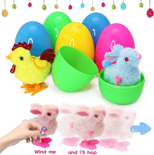 Miniatura 4 de Tuzuaol Paquete de 8 huevos de Pascua precargados con coloridos conejitos y pollitos saltadores de cuerda para rellenos de cestas de Pascua, huevos