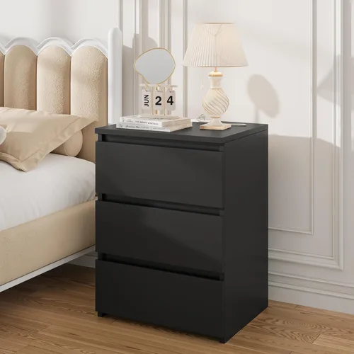 Miniatura 2 de FOTOSOK Mesita de noche negra, mesita de noche de 26" de altura con estación de carga, mesita de noche negra con puertos USB y tomas de corriente
