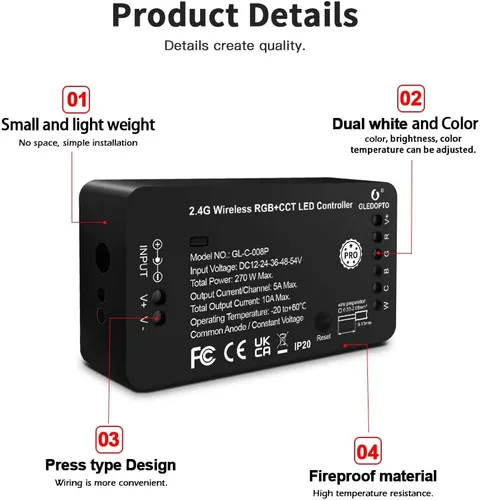 Miniatura 2 de GLEDOPTO Zigbee Pro RGBCCT Controlador de tira LED RGB CCT RGBW RGBWW 5 en 1 Compatible con SmartThings Amazon Echo Plus App/Control de voz