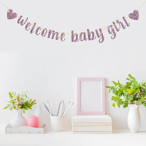 Miniatura 2 de Cartel de bienvenida para bebé niña, decoración de baby shower, fiesta de revelación de género, suministros de decoración para fiesta de primer