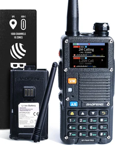 BAOFENG BF-F8HP PRO 10 W Radio de Banda Triple Bidireccional – UV-5R 7ª Generación, 1000 Canales, GPS y Clima NOAA, Escáner de Aviación/VHF/UHF/1.25