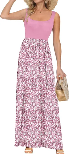 Miniatura 18 de AUSELILY Vestido largo con cuello cuadrado para mujer, sin mangas, floral, holgado, con bolsillos