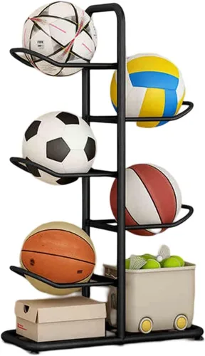 Estante de almacenamiento de equipo deportivo de 5 bolas con soporte para bolas, estante de almacenamiento de pelotas deportivas, soporte vertical