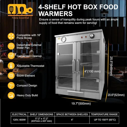 Miniatura 2 de Calentador eléctrico de alimentos de 4 estantes con capacidad para (8) cajas de pizza de 16 pulgadas, gabinete calentado de mantenimiento