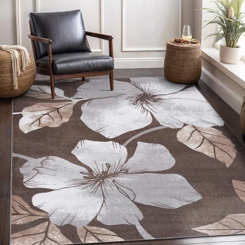 Miniatura 12 de CAMILSON Solana - Alfombra moderna con diseño floral de 2 x 3 pies, antideslizante y parte trasera de goma, negro - flores grises, alfombra