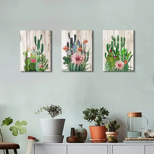 Miniatura 5 de Arte sobre lienzo de cactus, decoración bohemia para la pared del baño, temática sureste mexicano, cuadros con plantas verdes para la sala de estar